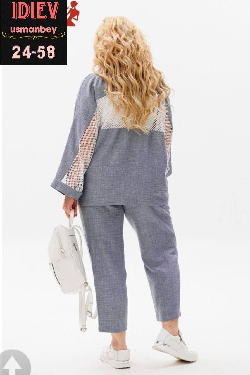 брючный костюм женский для полных,женский брючный костюм большие размеры,брючный костюм anastasia 1091 голубой меланж двойка,брючный костюм anastasia 1091 голубой меланж двойка голубой размер 50-60,бр