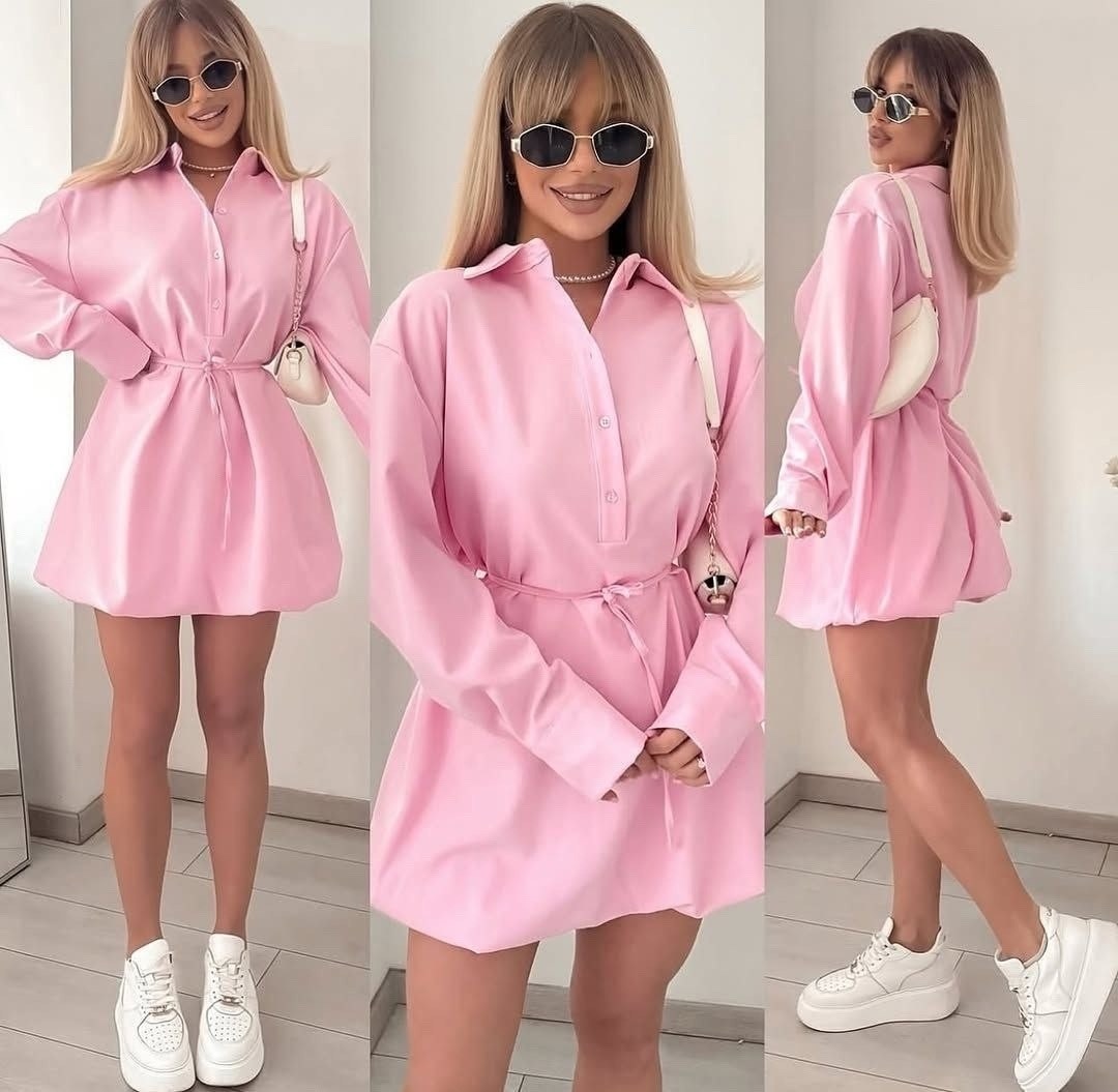 платье рубашка,платье с поясом,платья ,платье розовый,платье женской