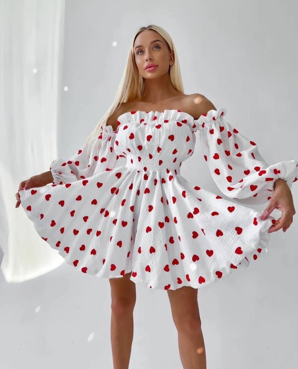 муслиновое платье в сердечко,платье сердечко,цветочное платье с открытыми плечами,платье сердечко арт.4205688,платье летнее