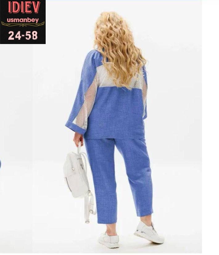 брючный костюм женский для полных,женский брючный костюм большие размеры,брючный костюм anastasia 1091 голубой меланж двойка,брючный костюм anastasia 1091 голубой меланж двойка голубой размер 50-60,бр