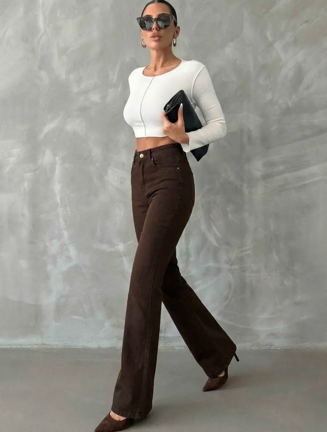 джинсы женские клеш,джинсы женские клеш с высокой посадкой,джинсы клеш широкие,коричневые расклешенные джинсы женские,джинсы брюки