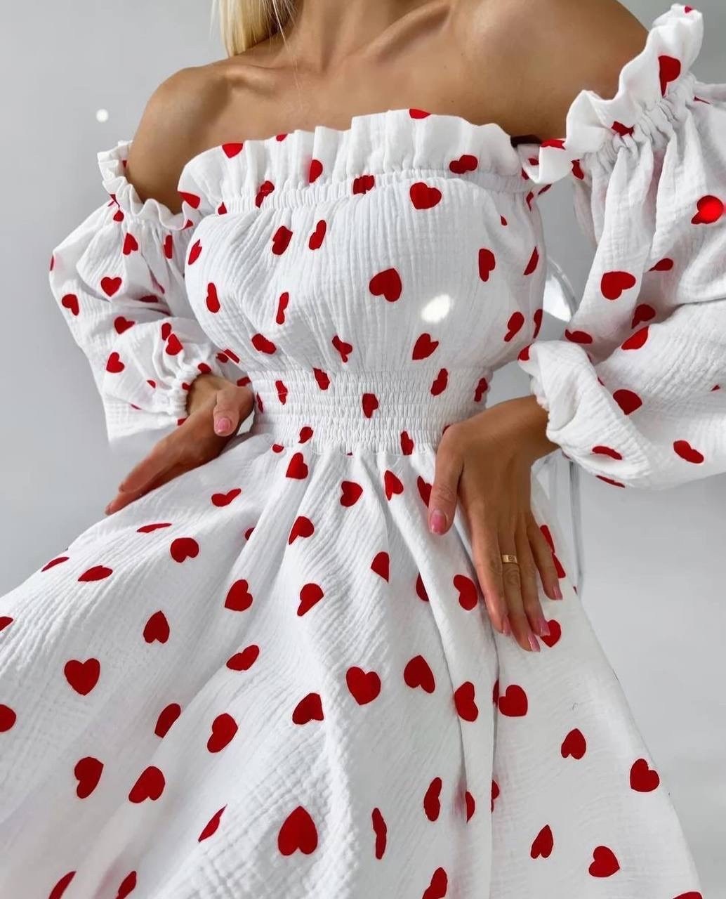 муслиновое платье в сердечко,платье сердечко,цветочное платье с открытыми плечами,платье сердечко арт.4205688,платье летнее