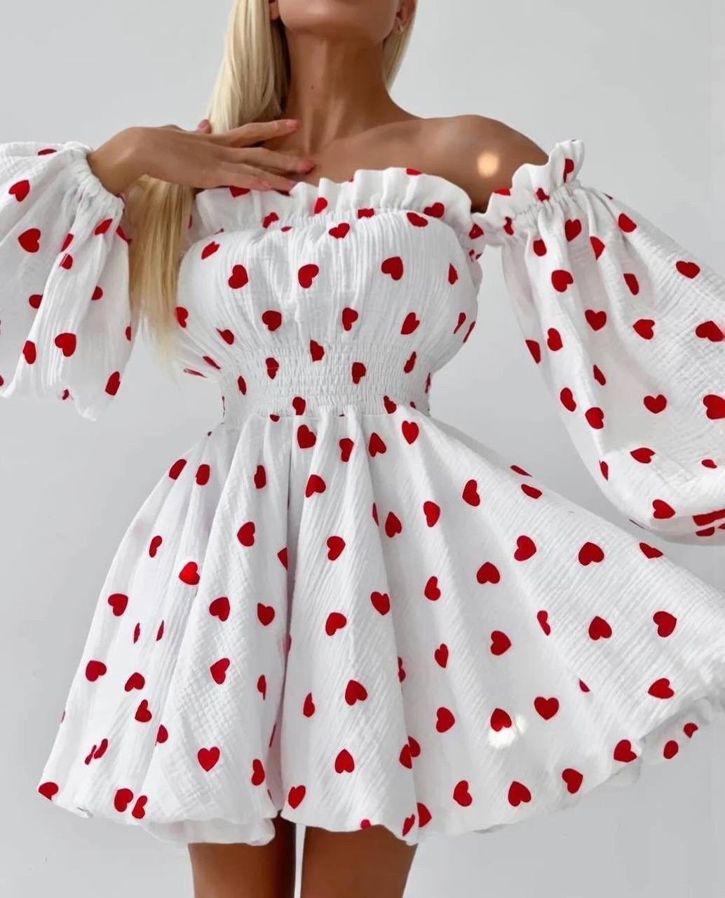 муслиновое платье в сердечко,платье сердечко,цветочное платье с открытыми плечами,платье сердечко арт.4205688,платье летнее