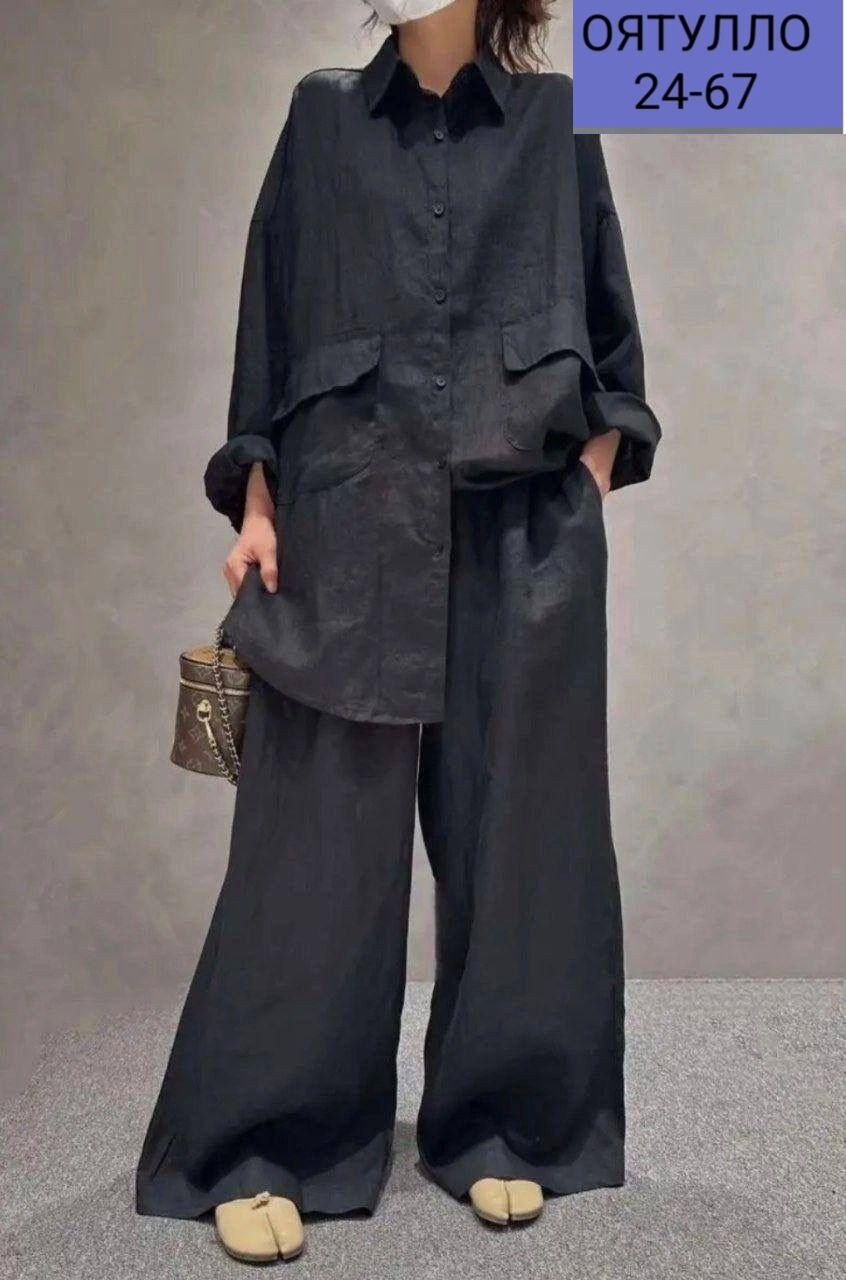 костюм брючный льняной женский широкие брюки и рубашка moda-mo,костюм брючный льняной,костюм льняной женский двойка,льняной костюм оверсайз женский брючный,костюм женский из льна льняной