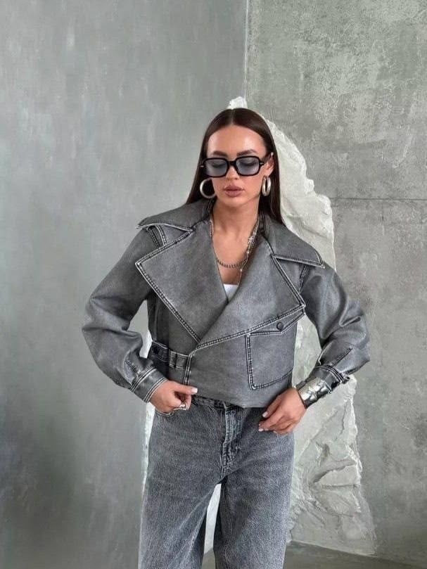 косуха винтажная куртка кожаная oversize серая monyken,косуха куртка,косуха оверсайз кожаная куртка серая винтажная aftfbasic,кожаная куртка косуха janna banana цвет серый,куртка косуха женская из эко