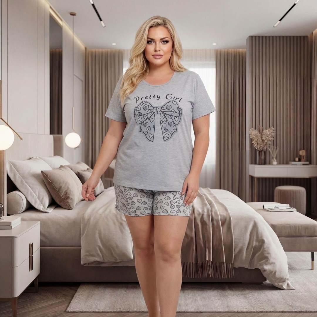пижама женская,пижама женская с шортам,пижама женская майка шорты 52-54-56 размер,пижама серая,пижама с шортами