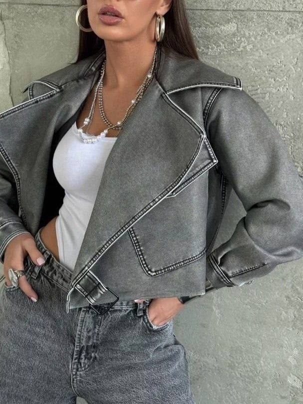 косуха винтажная куртка кожаная oversize серая monyken,косуха куртка,косуха оверсайз кожаная куртка серая винтажная aftfbasic,кожаная куртка косуха janna banana цвет серый,куртка косуха женская из эко