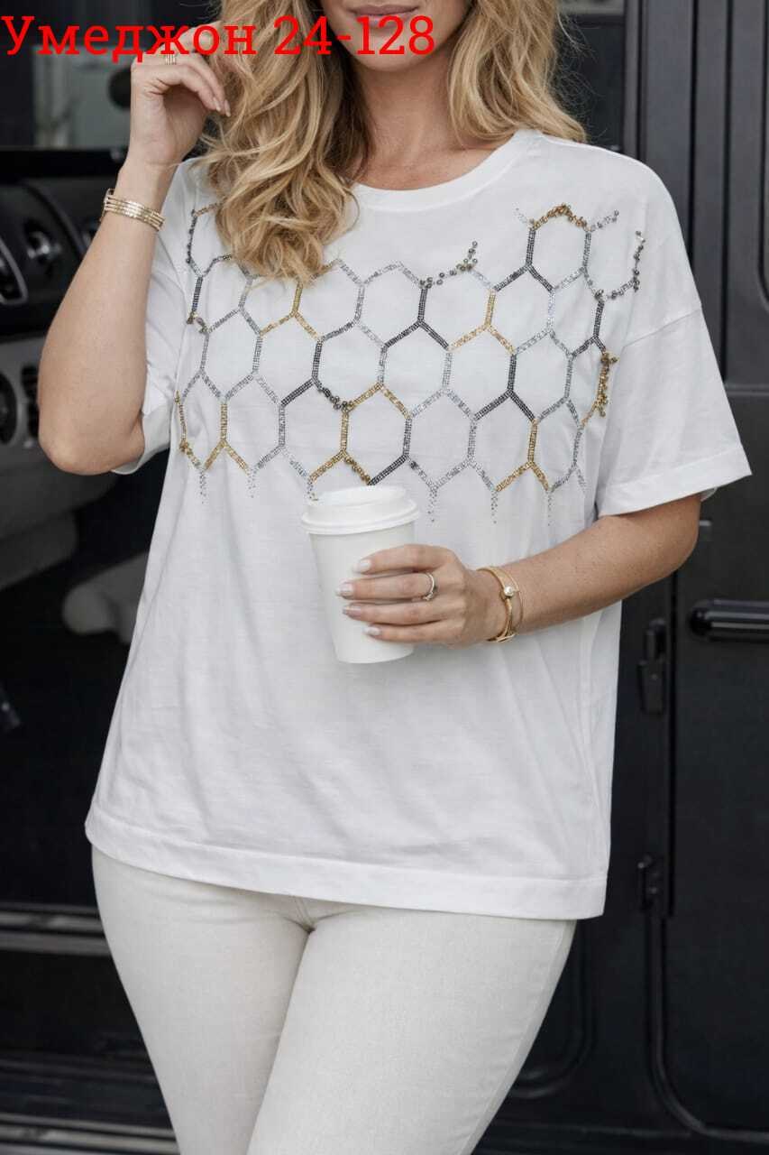 футболка женская,футболка женская белая,футболка со стразами на стиле oversize,футболки и топы,футболки женские больших размеров