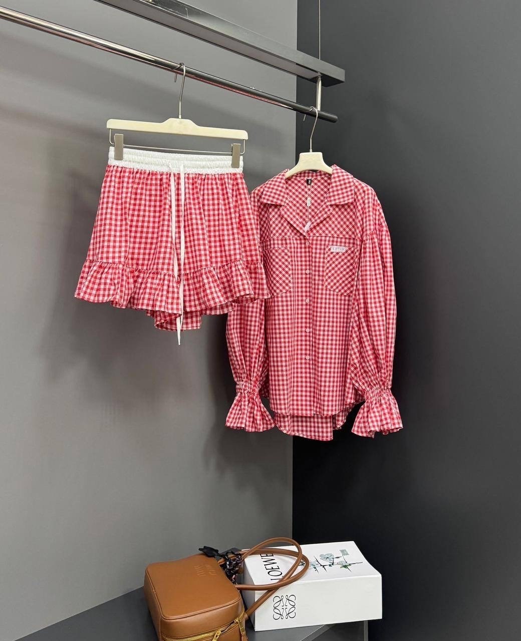 костюм женский в клетку,женский клетчатый комплект из 2 предметов с шортами,костюм с рубашкой,летние костюмы,летний костюм с шортами и рубашкой