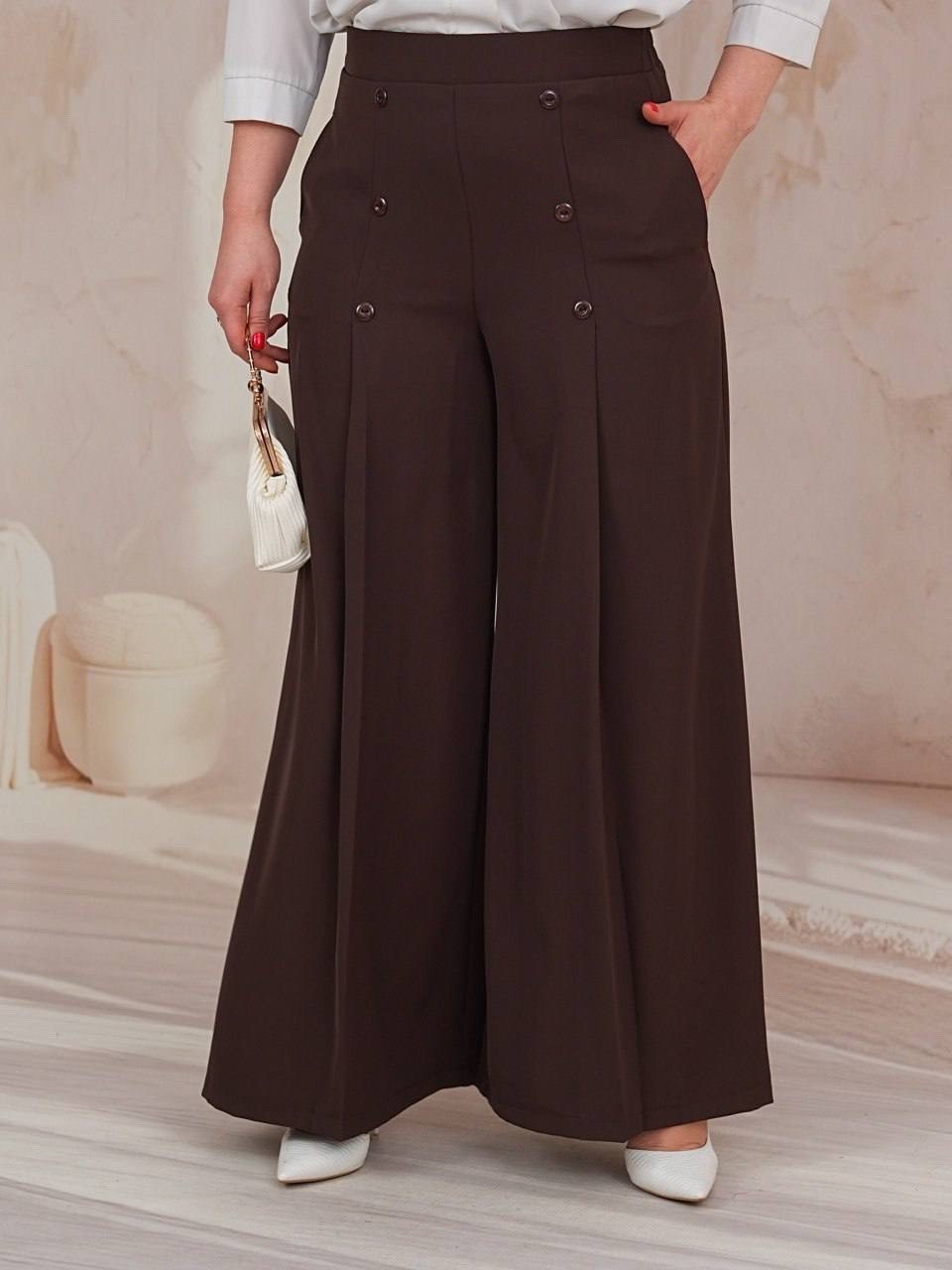брюки laikony l-942-2 шоколадный,брюки палаццо женские коричневые,брюки широкие,брюки-палаццо с завышенной талией,классические брюки