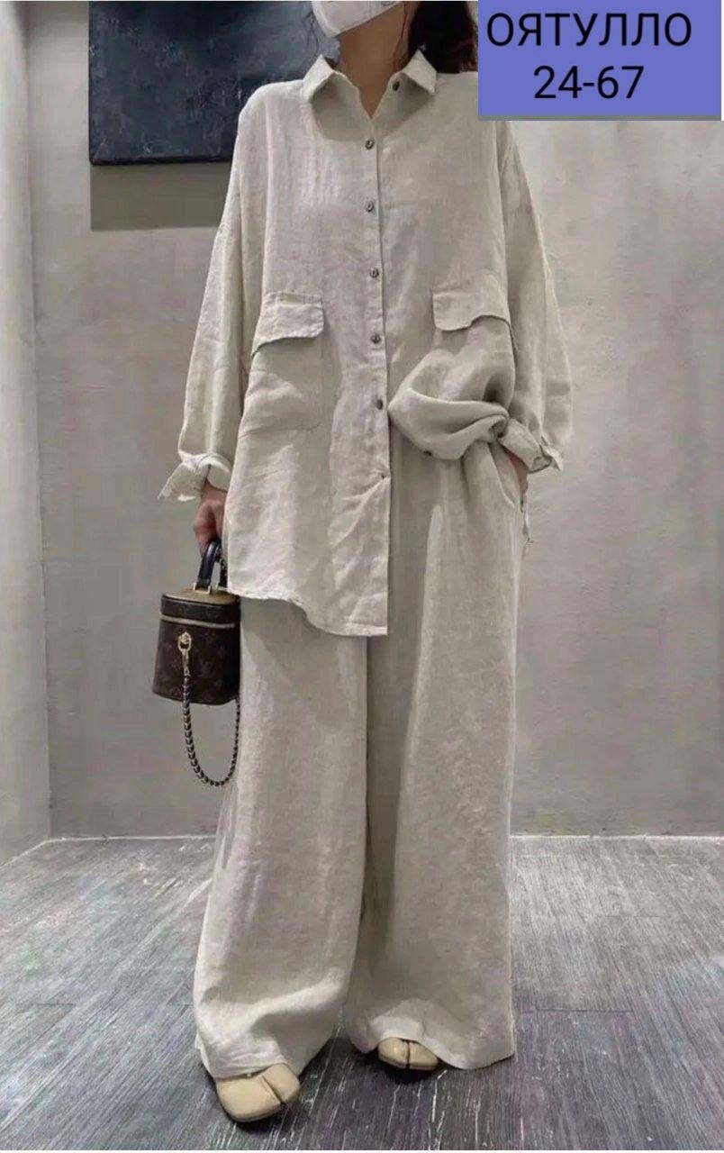 костюм брючный льняной женский широкие брюки и рубашка moda-mo,костюм брючный льняной,костюм льняной женский двойка,льняной костюм оверсайз женский брючный,костюм женский из льна льняной
