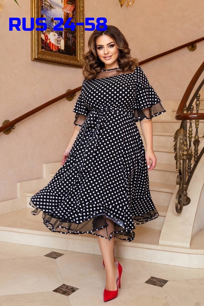 платье нарядное,платье миди,платья женские больших размеров,женское платье в горошек,платья в горошек