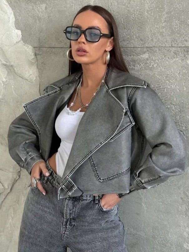 косуха винтажная куртка кожаная oversize серая monyken,косуха куртка,косуха оверсайз кожаная куртка серая винтажная aftfbasic,кожаная куртка косуха janna banana цвет серый,куртка косуха женская из эко