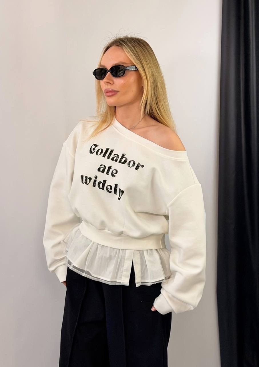 стильный свитшот,свитшот оверсайз,свитшот женский,свитшот с рюшами,свитшот свободного кроя