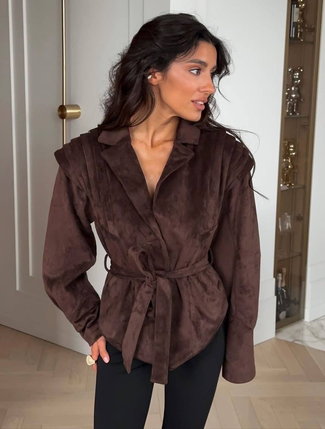 замшевая куртка,куртка замшевая женская,замшевая куртка с поясом,куртка замшевая жакет премиум x'zotic,женская куртка из замши шоколад