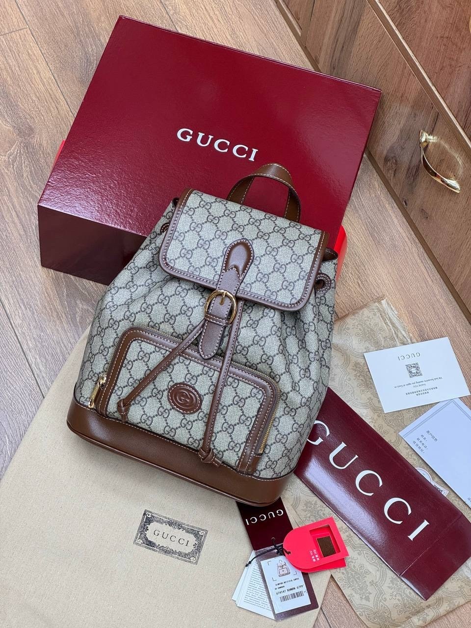 рюкзак gucci a123176 28/26/13 см коричнево-бежевый,рюкзак женский gucci,рюкзак gucci,backpack gucci,кожаный рюкзак гуччи