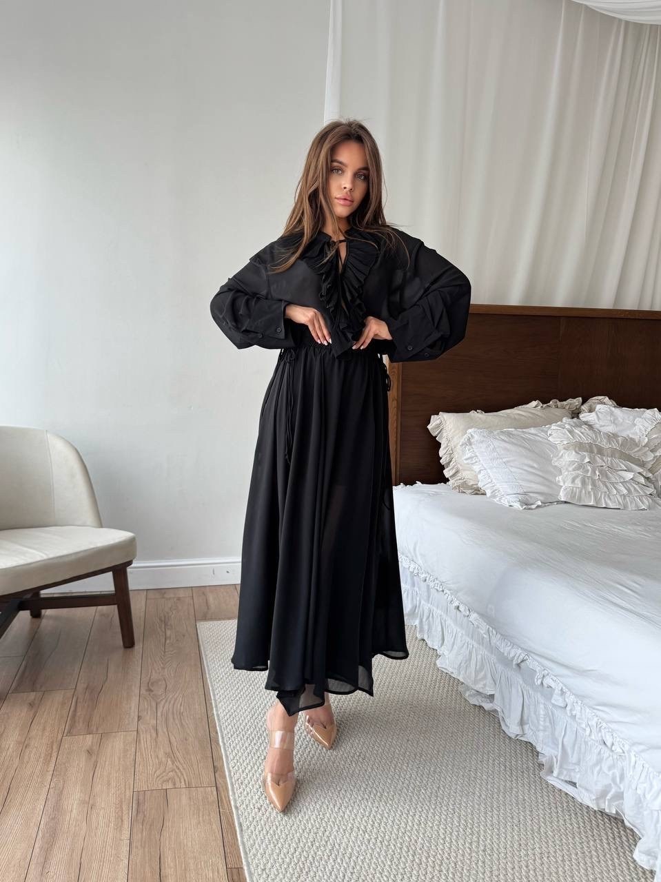 легкое платье,платье,платья базовые,шифоновое платье,платье макси с рюшами