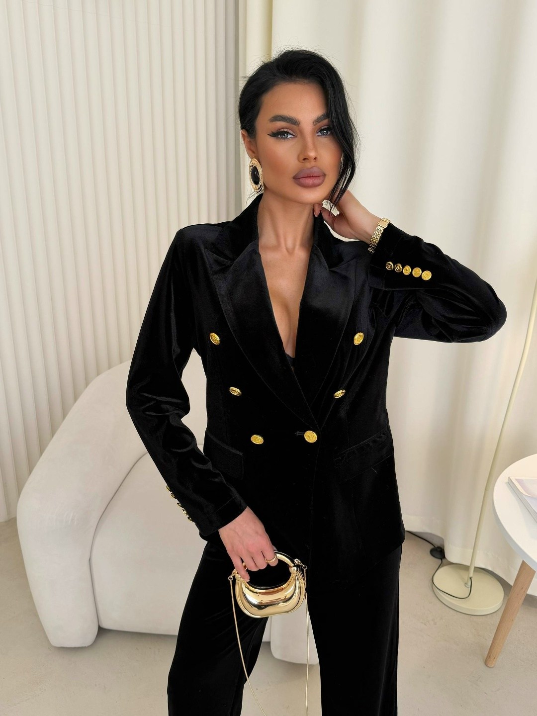 брючный костюм ninele 6032 черный,брючный костюм,модели брючных костюмов из велюра для женщин,женский вечерний бархатный брючный костюм felicitty,брючный костюм черный