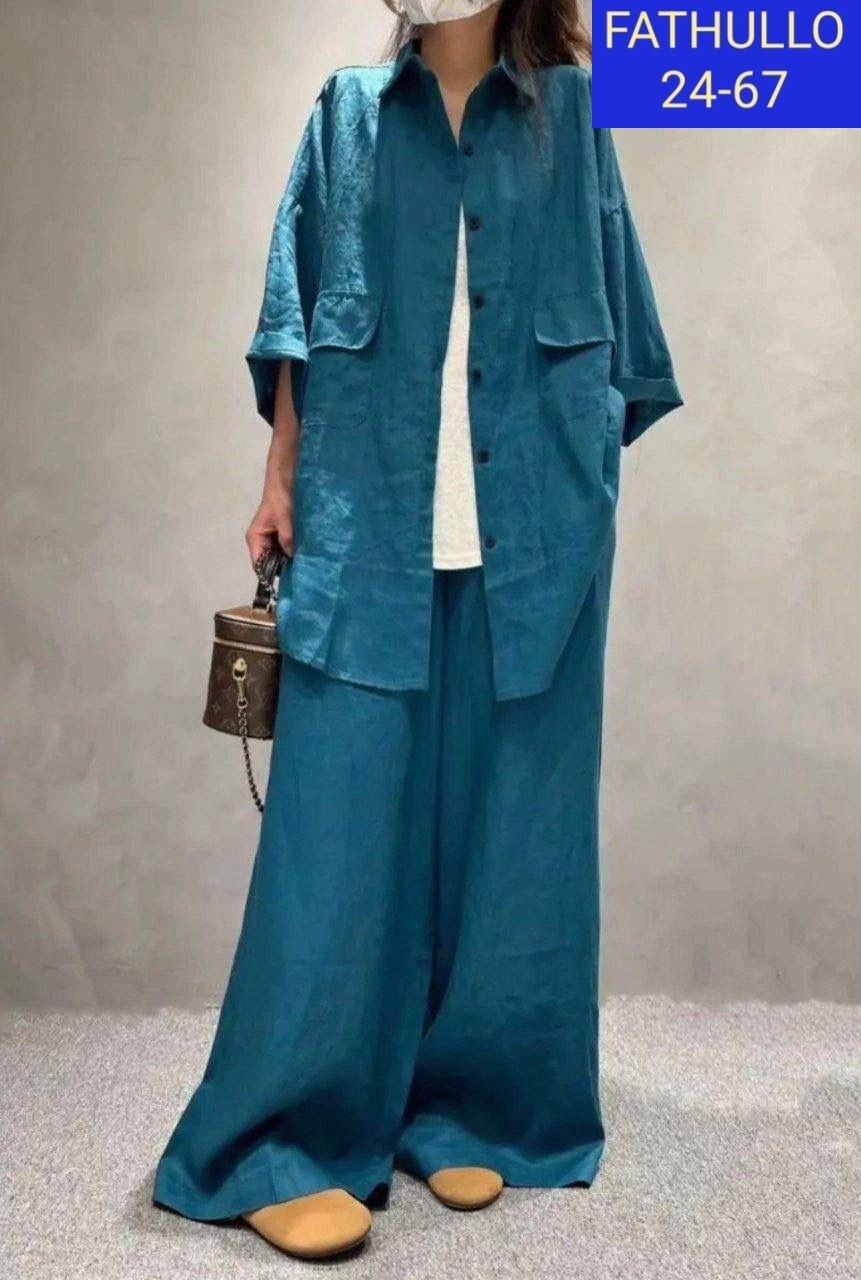 костюм брючный льняной женский широкие брюки и рубашка moda-mo,костюм брючный льняной,костюм льняной женский двойка,льняной костюм оверсайз женский брючный,костюм женский из льна льняной