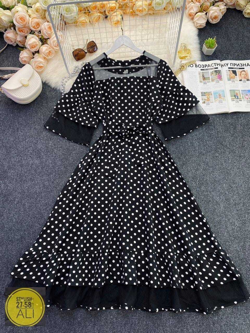 платье шифон в горошек,платья в горошек,женское платье в горошек,платье женской,шифоновое платье в горошек