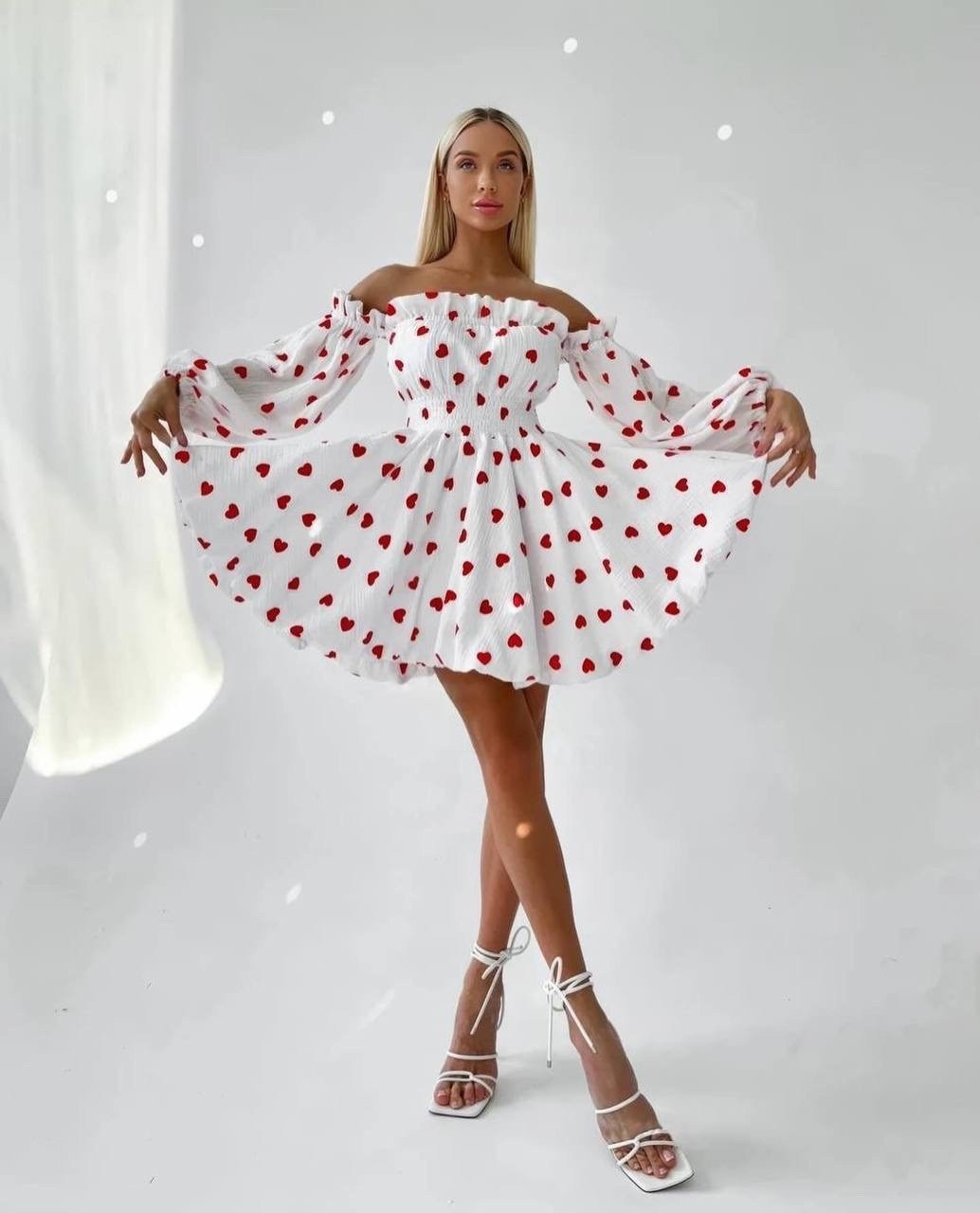 муслиновое платье в сердечко,платье сердечко,цветочное платье с открытыми плечами,платье сердечко арт.4205688,платье летнее