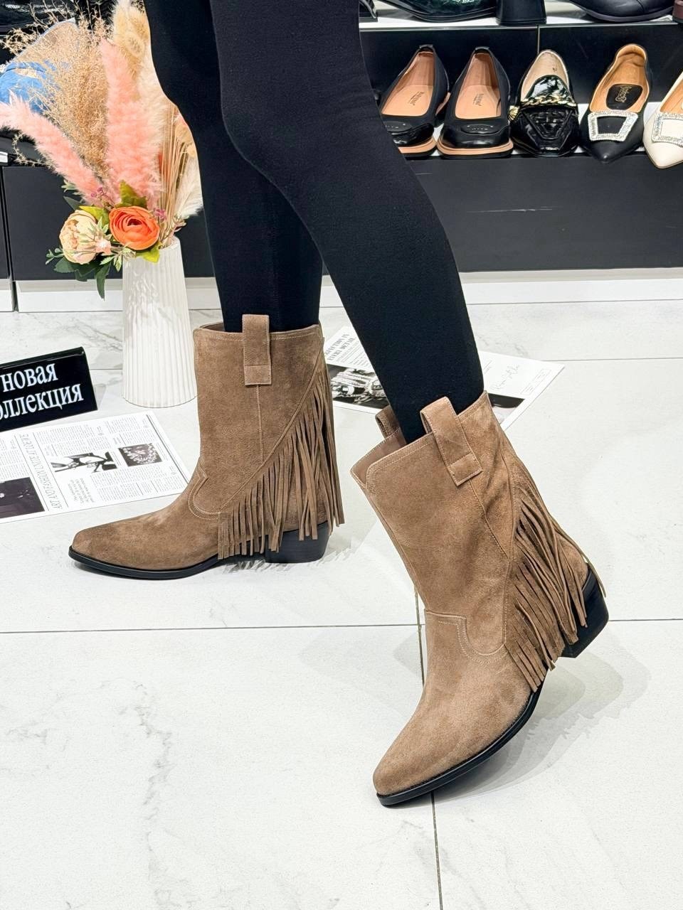 ,женские ковбойские сапоги,сапоги с бахромой,ковбойские сапоги,замшевые ботильоны