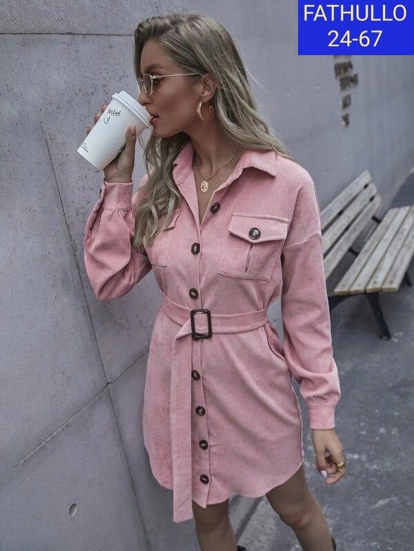 женское вельветовое платье-рубашка,платье-рубашка женское вельветовое с поясом и длинным рукавом,женское вельветовое платье,вельветовое мини-платье с длинными рукавами и пуговицами yunshu,вельветовое