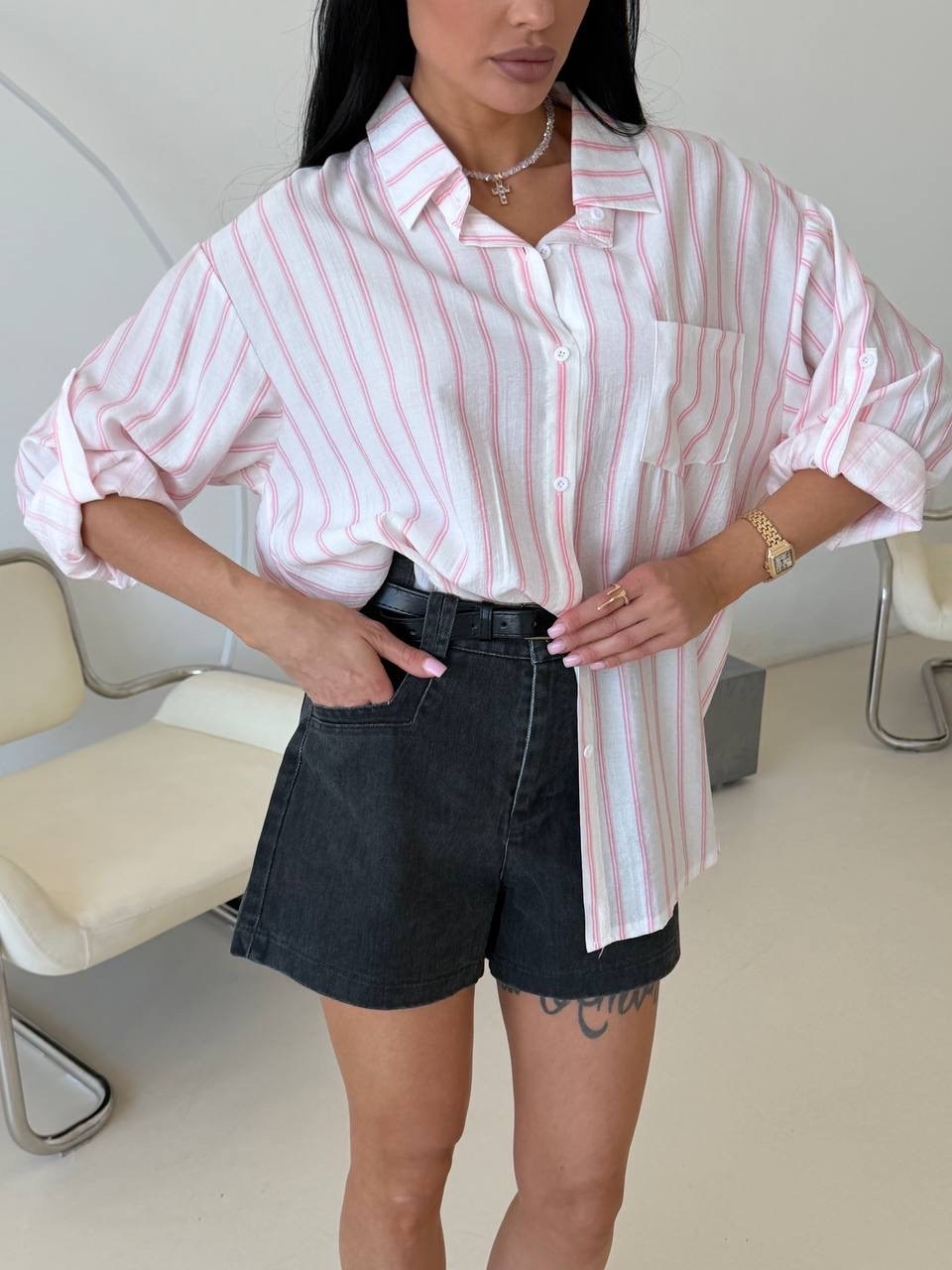 хлопковая рубашка в полоску оверсайз cosmo brand,рубашка оверсайз в полоску розовая,хлопковая рубашка в полоску оверсайз,женская рубашка