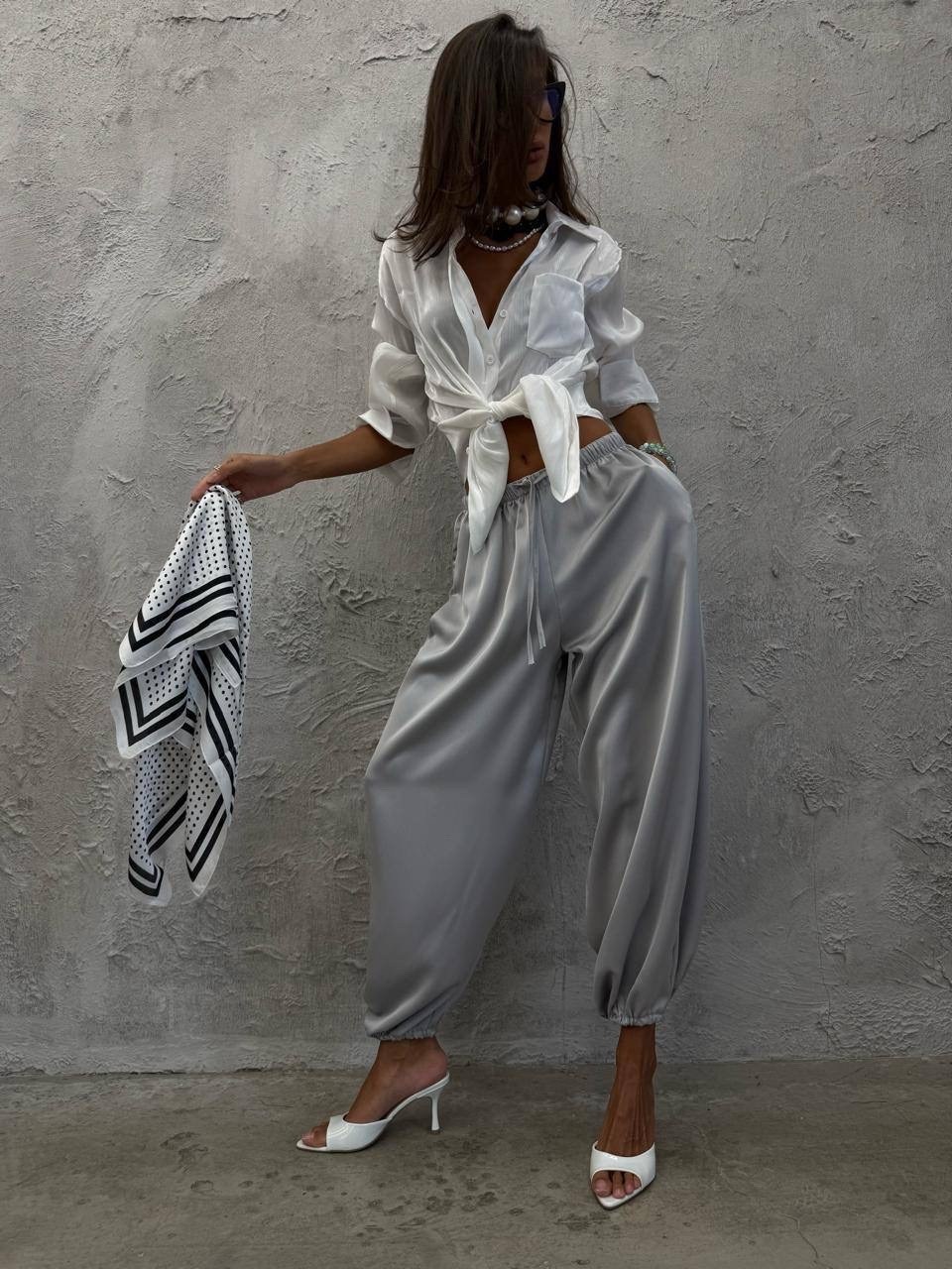 элегантные шелковые брюки женские брюки-палаццо,элегантные шелковые брюки-палаццо,шелковый костюм,блузка стильная