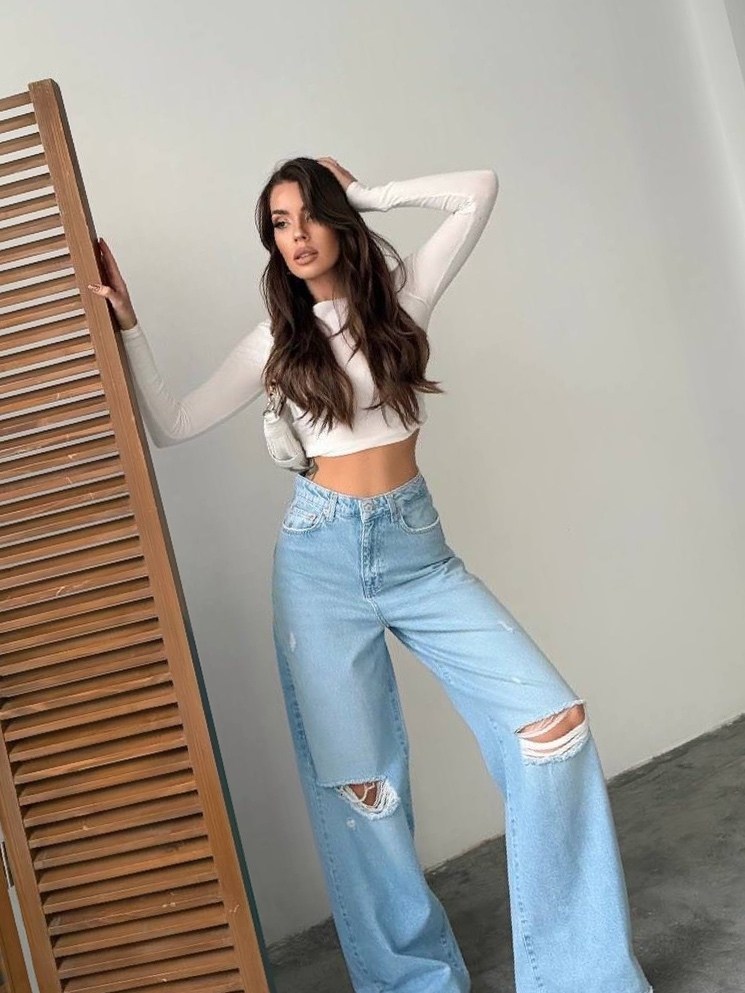 джинсы широкие,джинсы прямые палаццо рваные sena denim,джинсы женские широкие,джинсы трубы рваные,джинсы