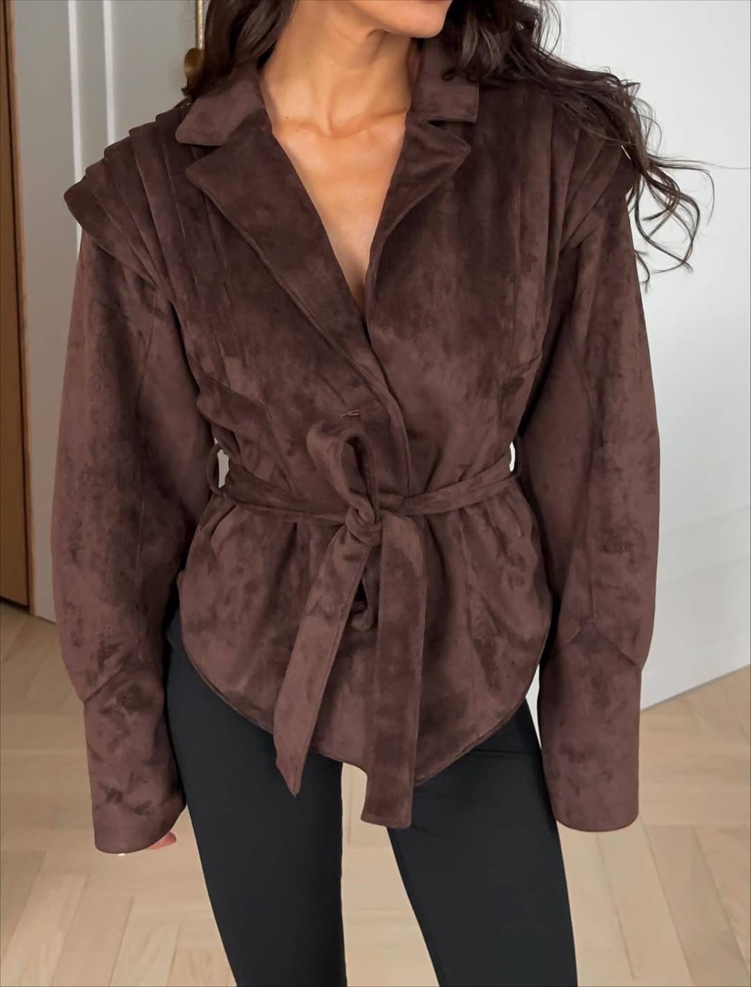 замшевая куртка,куртка замшевая женская,замшевая куртка с поясом,куртка замшевая жакет премиум x'zotic,женская куртка из замши шоколад