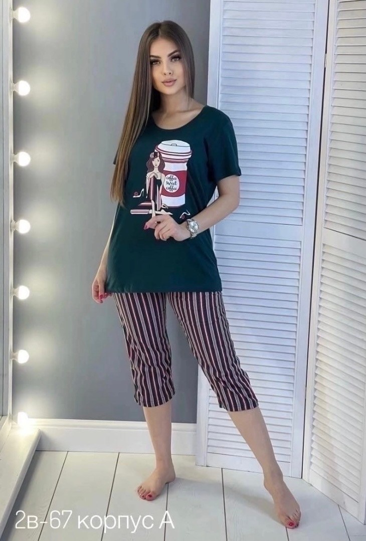 пижама зеленая,пижама женские,пижама женская с бриджами,пижама с бриджами домашний,пижама женская комплект
