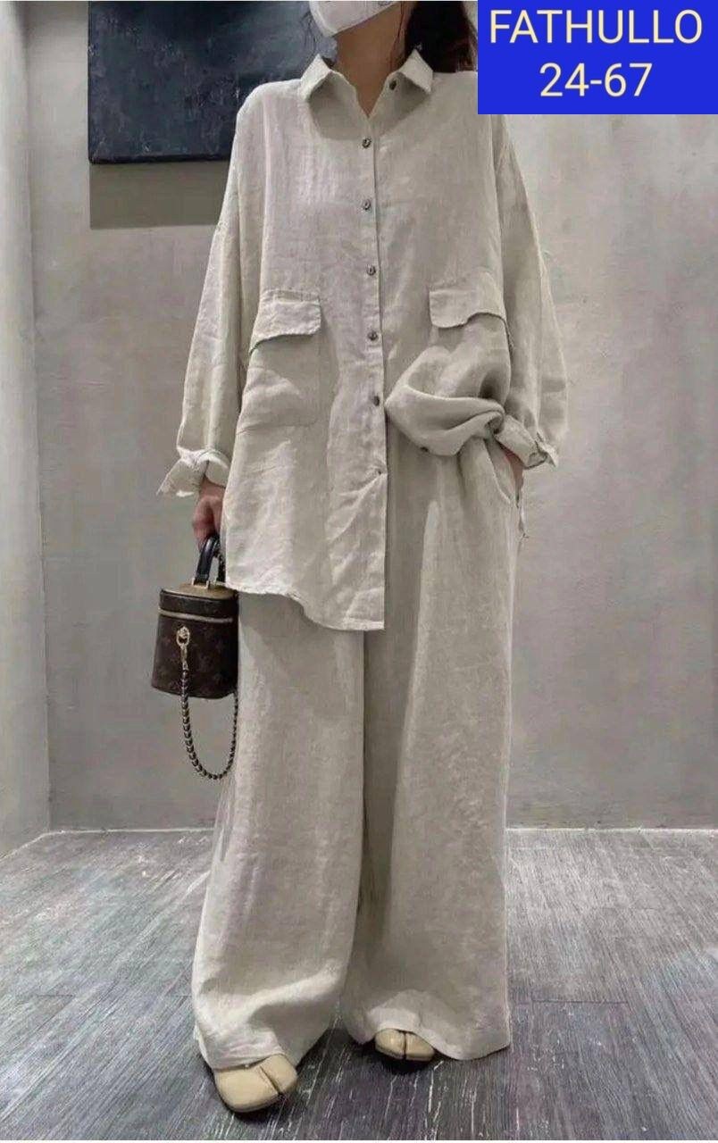 костюм брючный льняной женский широкие брюки и рубашка moda-mo,костюм брючный льняной,костюм льняной женский двойка,льняной костюм оверсайз женский брючный,костюм женский из льна льняной