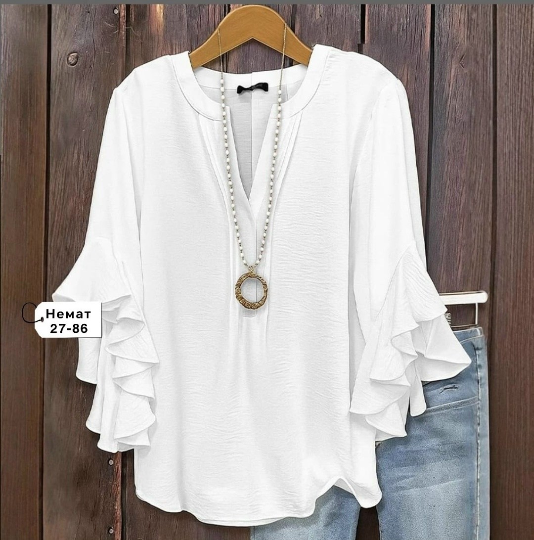 шифоновые блузки,блузка с расклешенными рукавами,женская блузка,блузка с оборками,белая блузка