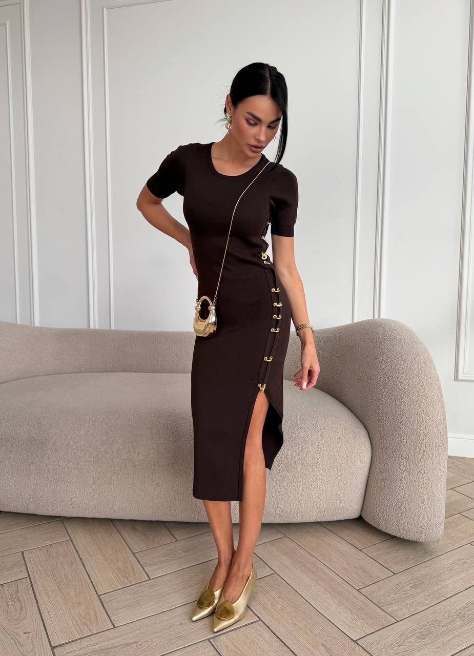 трикотажное платье,элегантное платье,стильное платье,платье лапша коричневая,женское платье лапша