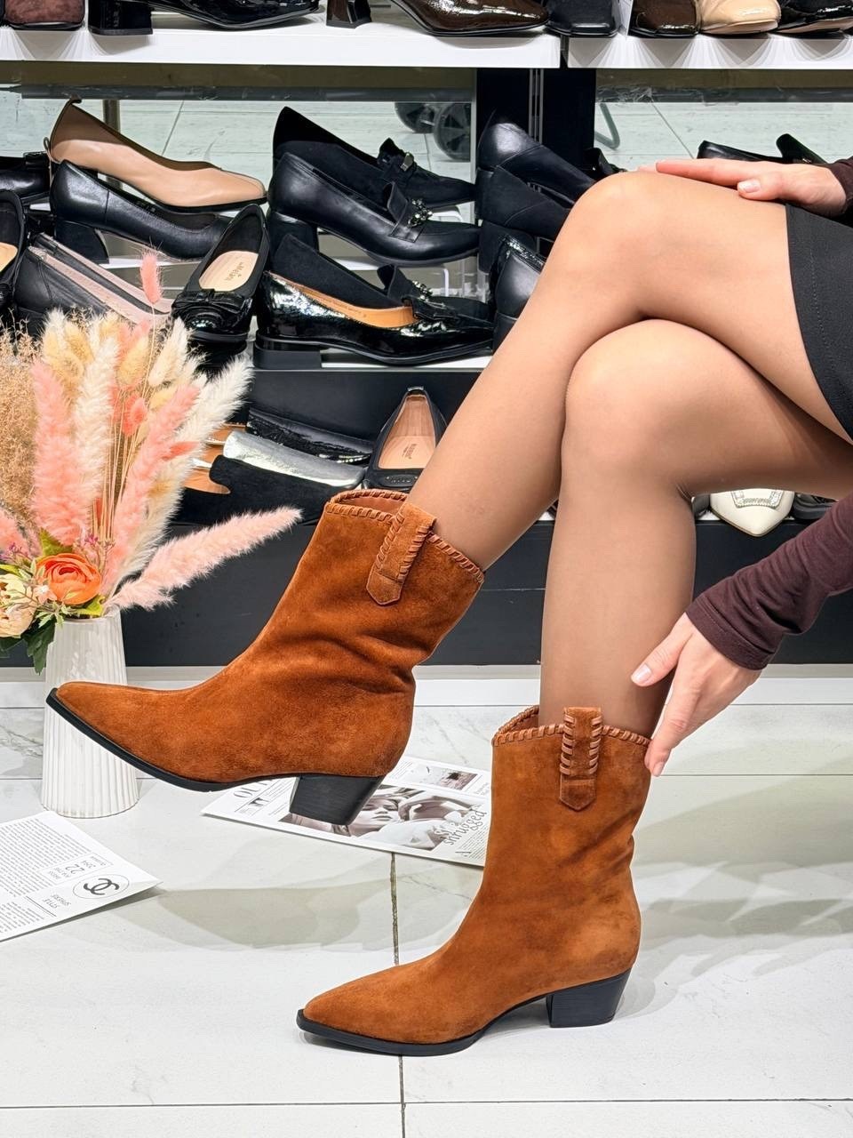 ,ботинки казаки tucino 3326 36 рыжие замша,сапоги-казаки натур замша,полусапожки замшевые,сапоги казаки замшевые