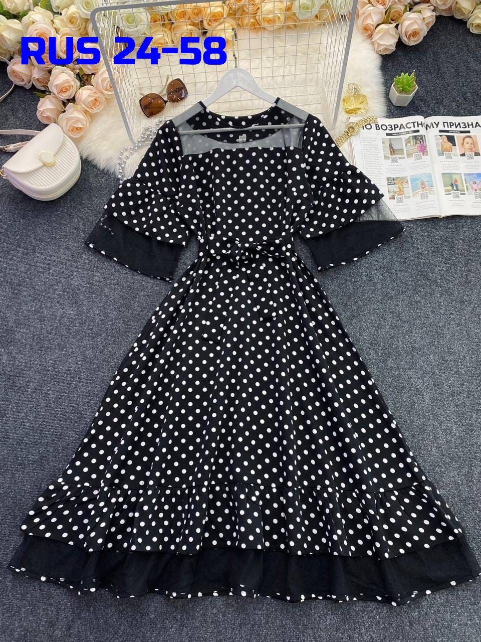 платье нарядное,платье миди,платья женские больших размеров,женское платье в горошек,платья в горошек