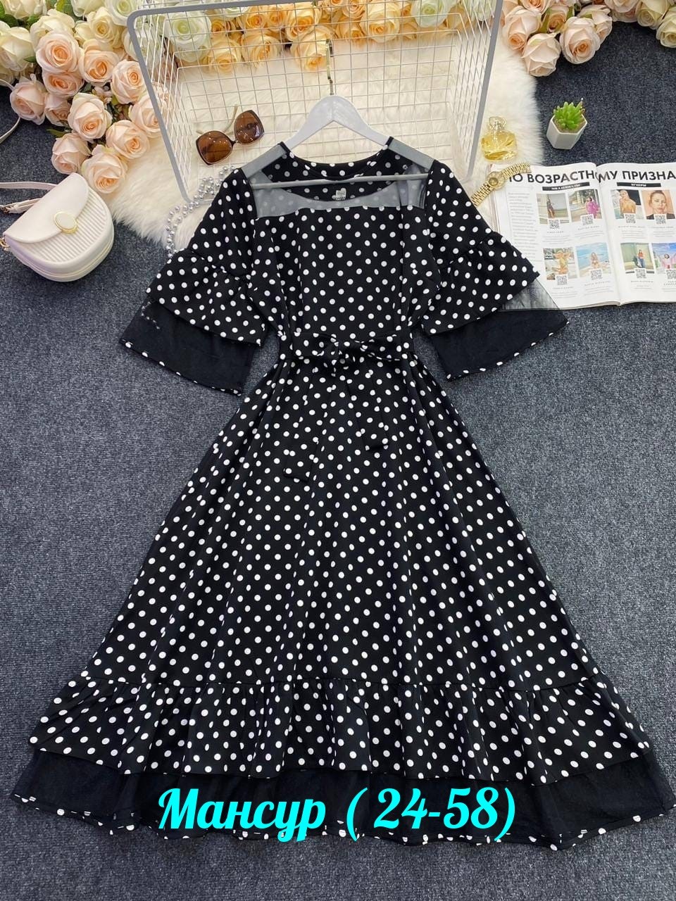 платье нарядное,платье миди,платья женские больших размеров,женское платье в горошек,платье женское батал