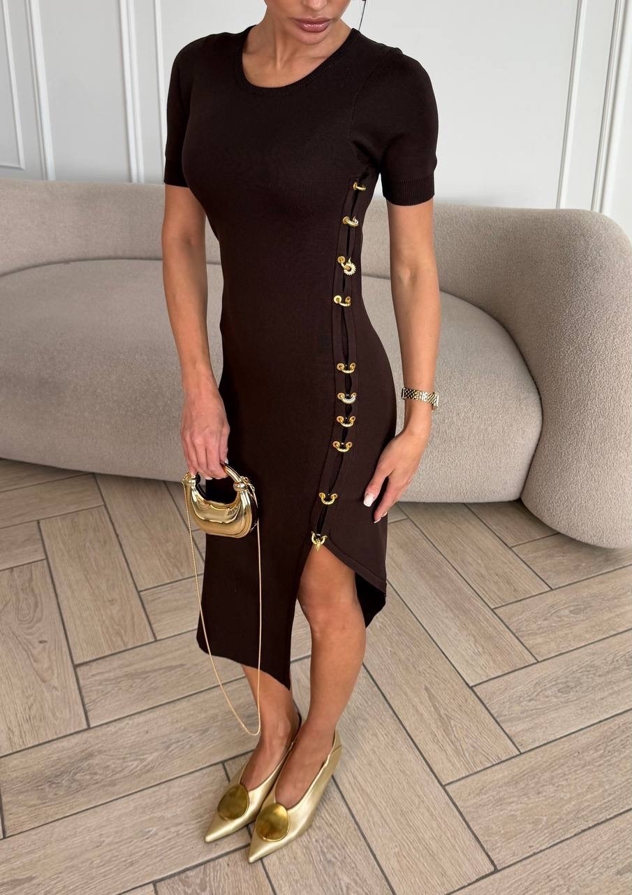 трикотажное платье,элегантное платье,стильное платье,платье лапша коричневая,женское платье лапша