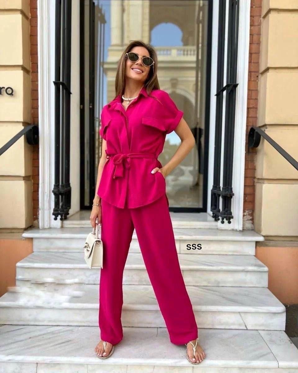 летний брючный костюм из жатки,брючный костюм летний,летние костюмы женские,костюм женский,женский брючный костюм двойка