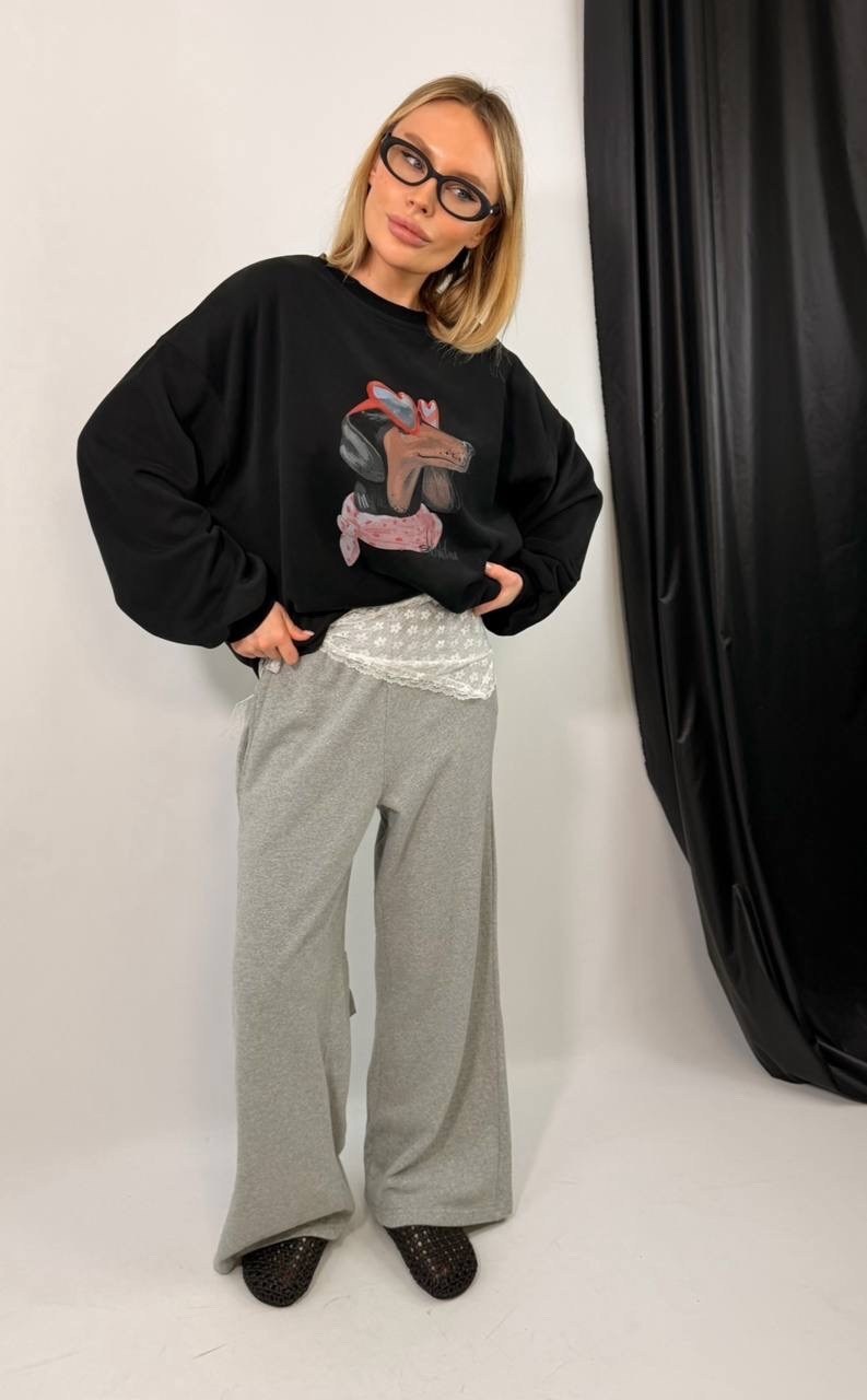 серый свитшот,свитшот женская,модные свитшоты,широкие брюки,женские широкие брюки