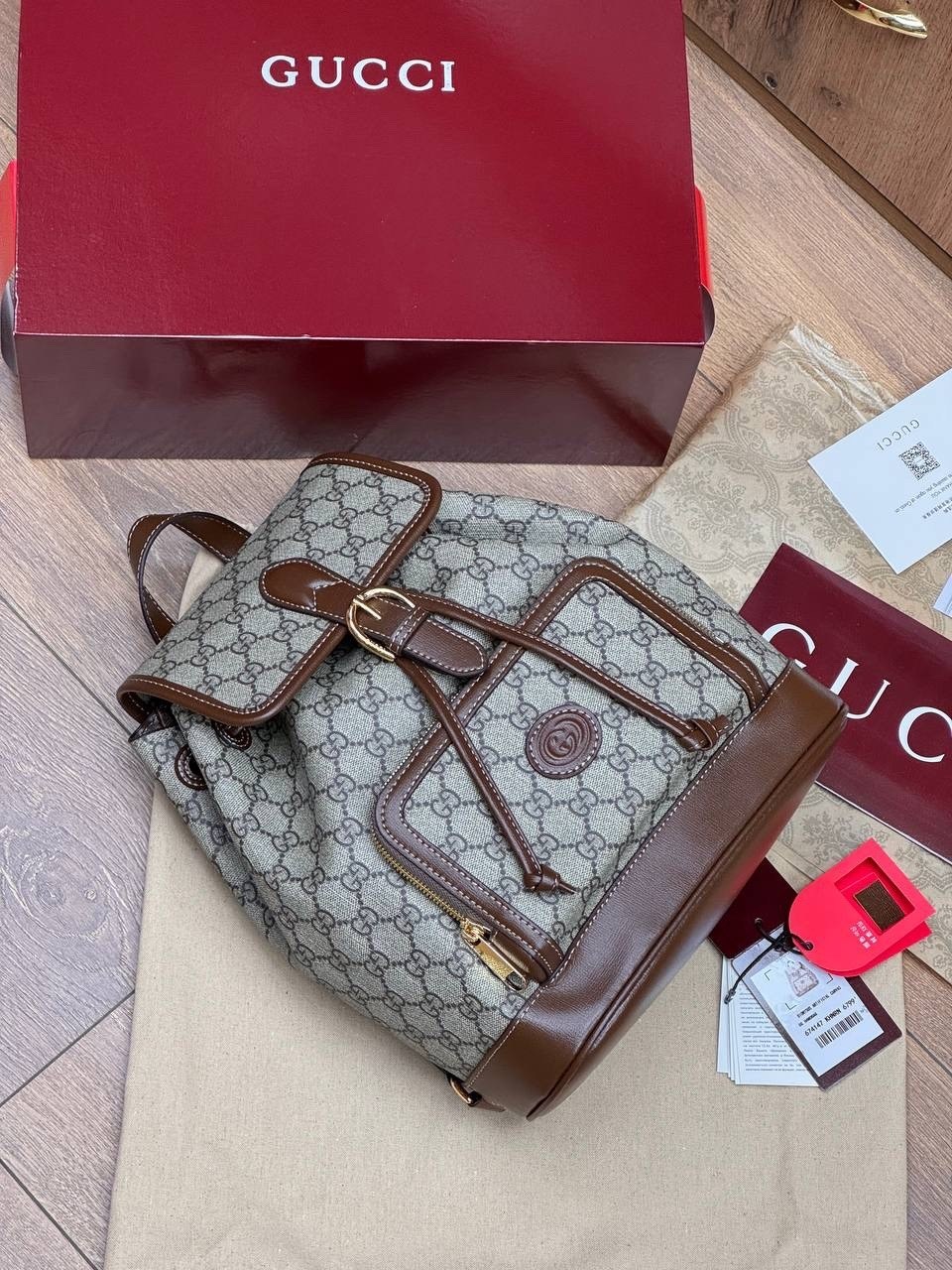 рюкзак gucci a123176 28/26/13 см коричнево-бежевый,рюкзак женский gucci,рюкзак gucci,backpack gucci,кожаный рюкзак гуччи