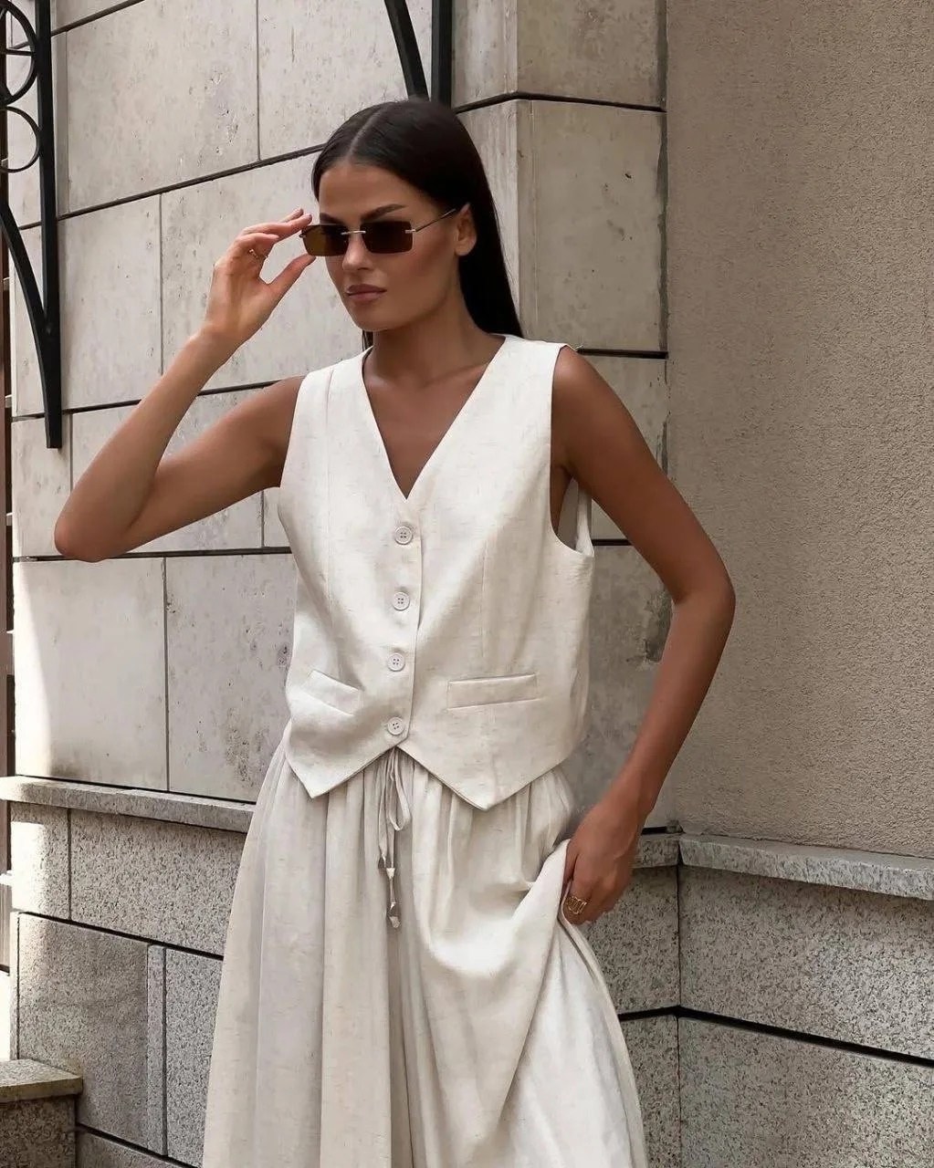 костюм летний льняной с жилетом и брюками trendyclo,брючный костюм,льняные брюки,брючный костюм с жилетом,