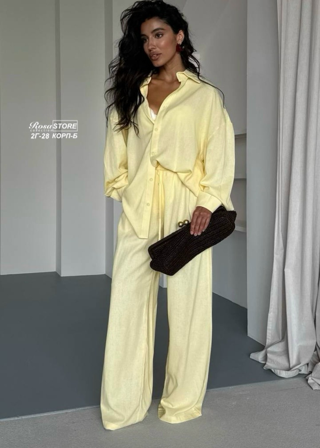 идеальный костюм изо льна: рубашка + брюки, lemon - l-xl,идеальный костюм изо льна рубашка + брюки lemon,костюм с брюками,летние брюки женские,широкие брюки