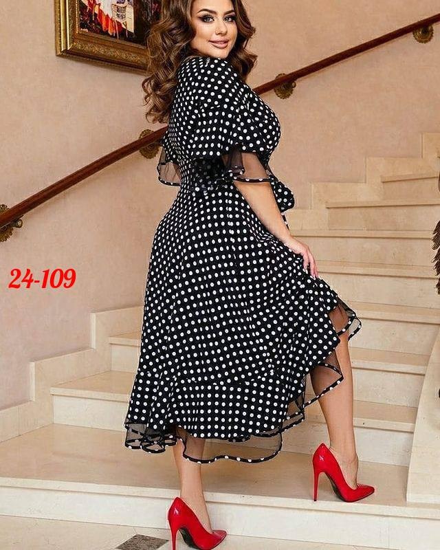 платья женские больших размеров,платья в горошек,платье в горошек 2026,платье нарядное,платье миди нарядное