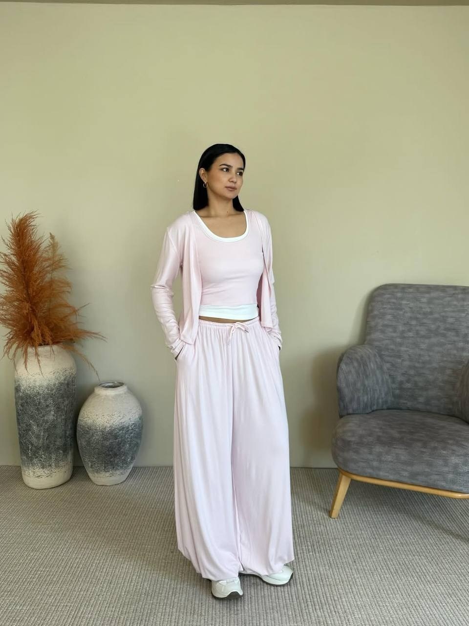 костюм тройка: кардиган, топ, брюки палаццо (плотный хлопок),костюм с брюками,брючные костюмы,костюм тройка женский,женский костюм