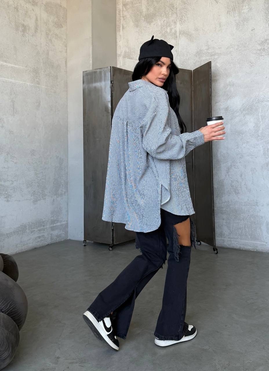 рубашка женская в клетку оверсайз,рубашка серая,женская рубашка,стильная рубашка,рубашка модная