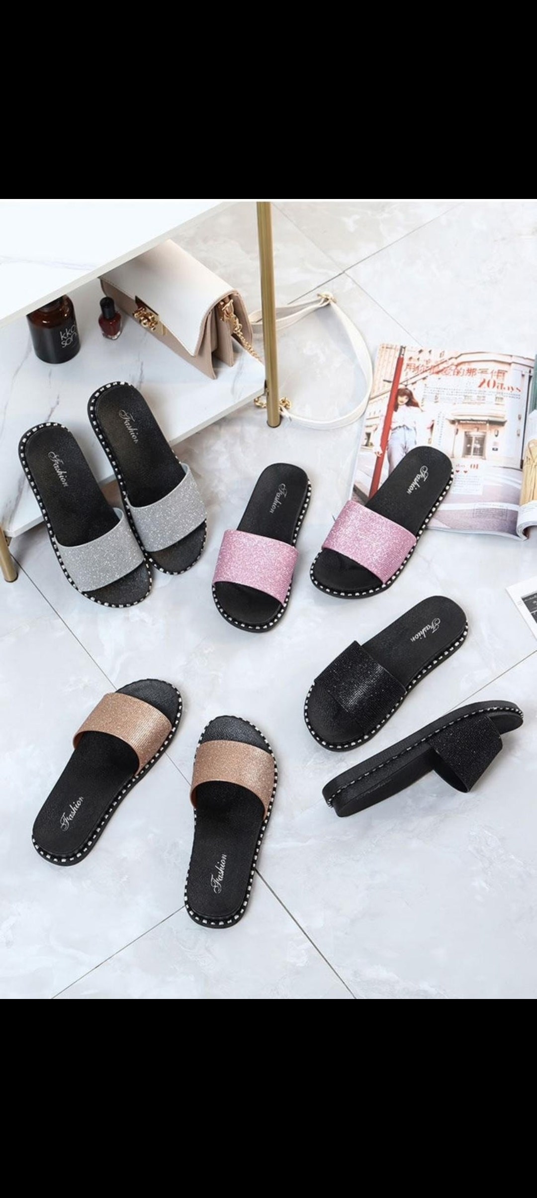 женские шлепанцы,блестящие шлепки,шлепки женские с блестками,тапочки модные,шлепанцы со стразами