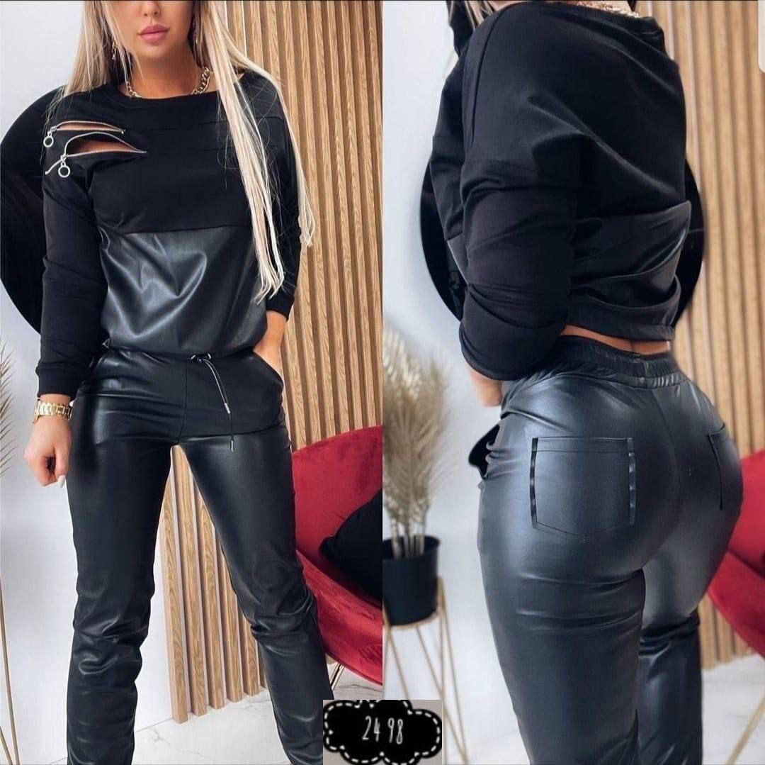 костюм из экокожи,спортивные костюмы женские,костюм женский,,костюм двойка эко кожа