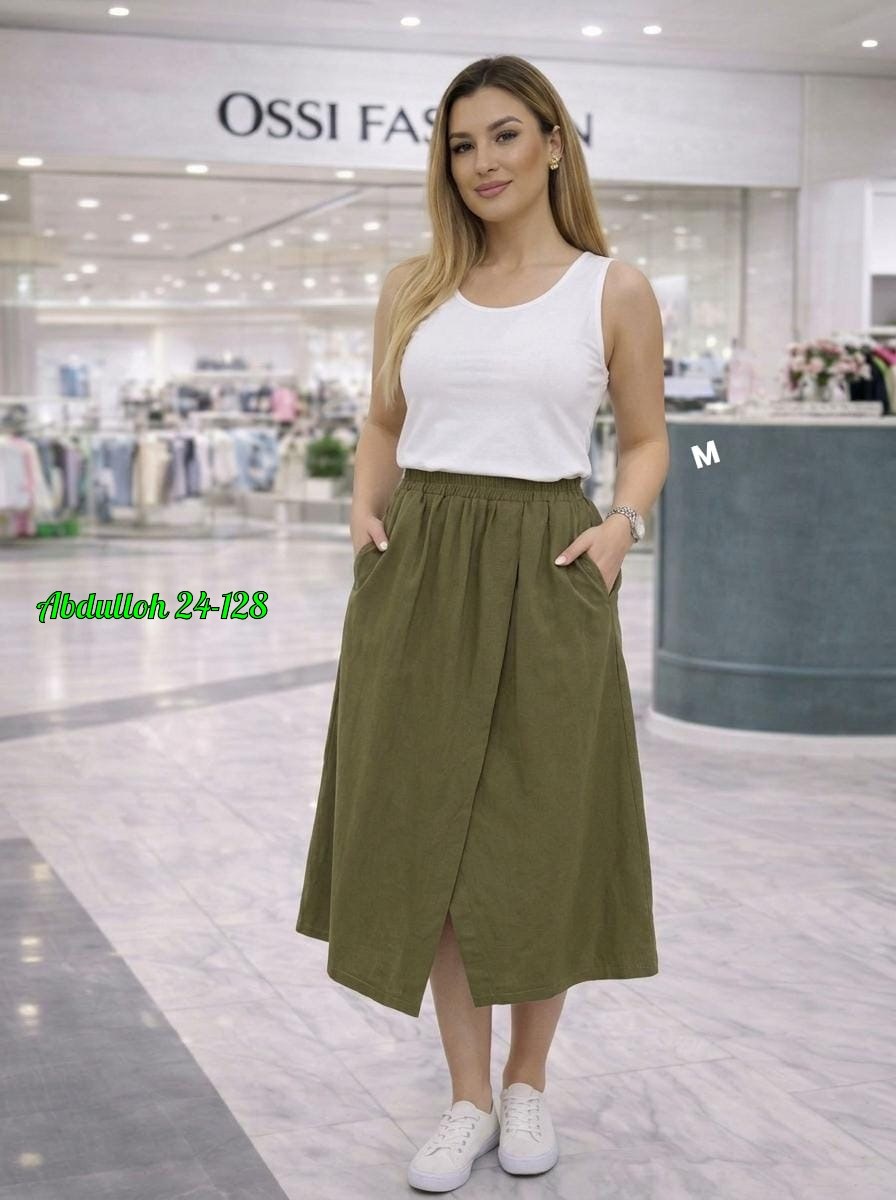 юбка миди,юбка,юбка женская,льняная юбка,юбка миди с карманами